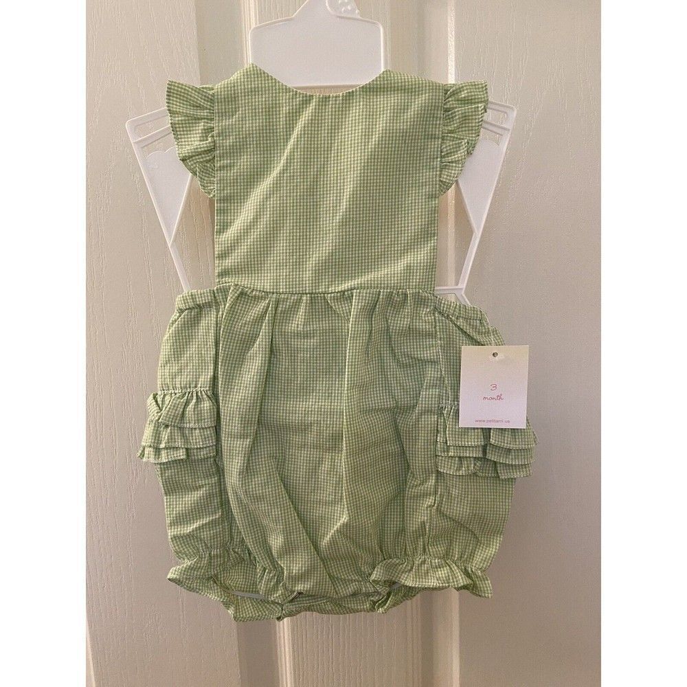 Petit Ami Bubble Ruffle Romper Green Gingham Baby Girls Size 3 Months NWT